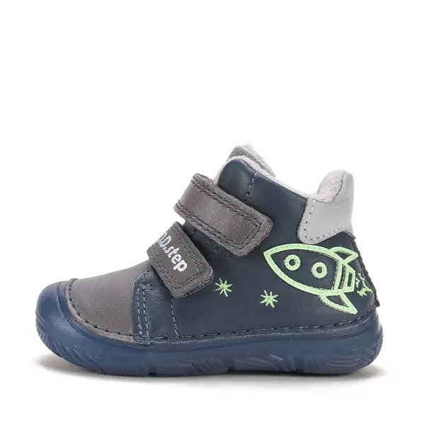 Ghete D.D Step baieti, fluorescent, piele naturala, talpa flexibila, captuseala textila, bleumarin, model cu racheta_A082-62203-20_Pebebe
