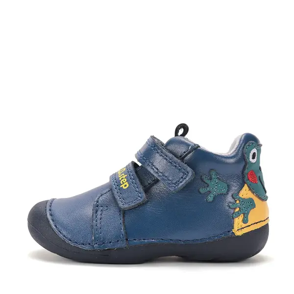 Pantofi D.D. Step fete, primii pasi, piele naturala, talpa flexibila, bleumarin cu broscuta_S015-62120-19_Pebebe