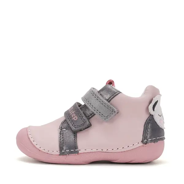 Pantofi D.D. Step fete, primii pasi, piele naturala, talpa flexibila, roz cu urs Koala_S015-62120D-20_Pebebe