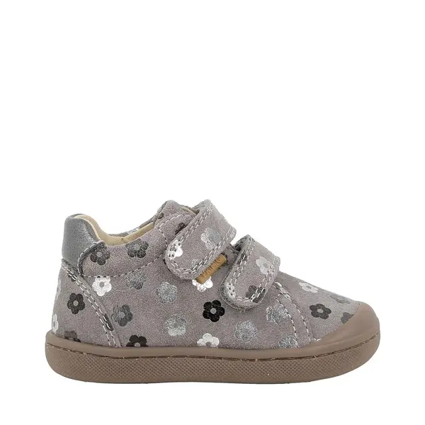 Pantofi Primigi, fete, primii pasi, piele naturala, talpa flexibila, varf protector, gri cu print flori_2400077-20_Pebebe