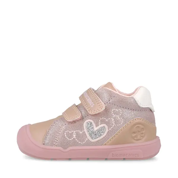 Pantofi fete Biomecanics Barefoot, varf protector, piele naturala, roz sidef cu inimioare_261142-B892-22_Pebebe