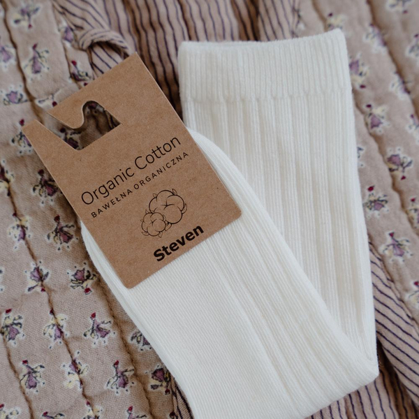 Sosete copii cu dungi, Bumbac Organic, alb, STEVEN_MJ001186W_Pebebe