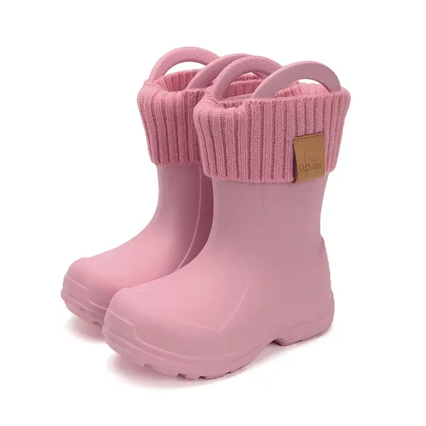 Cizme de ploaie pentru baieti, D.D.Step, roz inchis, din cauciuc cu interior textil detașabil, brant termic_SI106-52973-20/21_Pebebe
