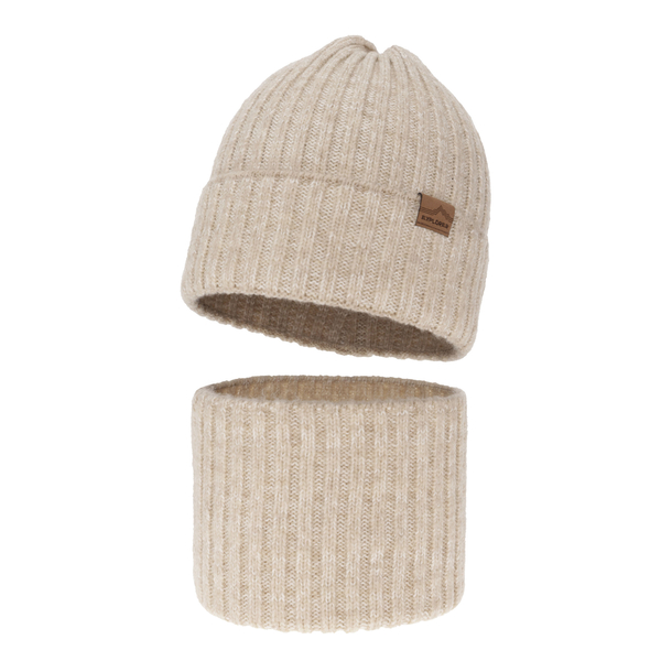 Căciulă din lână merinos și fular tubular, set iarnă băieți, crem, Karmin_7090-10_Pebebe