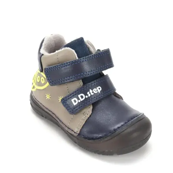 Ghete D.D Step baieti, fluorescent, piele naturala, talpa flexibila, captuseala textila, Gri, model cu racheta_A082-62203B-20_Pebebe