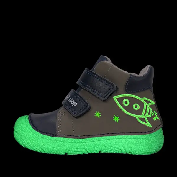 Ghete D.D Step baieti, fluorescent, piele naturala, talpa flexibila, captuseala textila, Gri, model cu racheta_A082-62203B-20_Pebebe