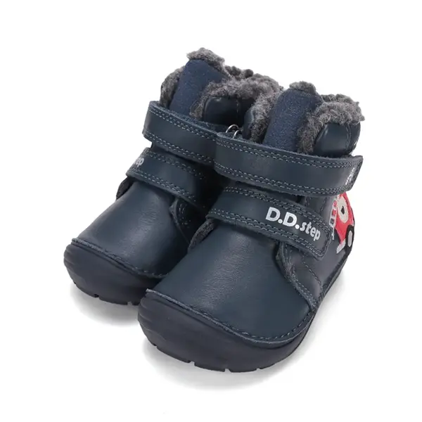 Ghete D.D.Step baieti, inalte, piele naturala, imblanite, bleumarin, model masina pompieri_W071-62477-20_Pebebe