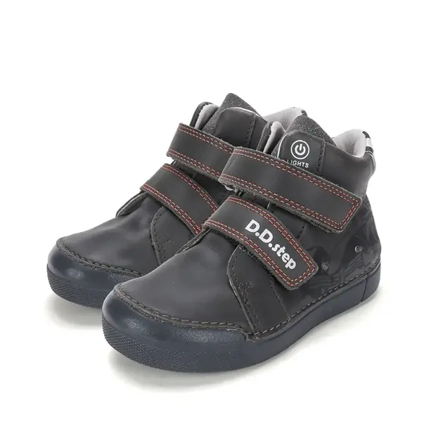 Ghete D.D.Step baieti cu LED, talpa flexibila, piele naturala, captuseala piele, olive, model cu masinuta_A068-62454M-25_Pebebe