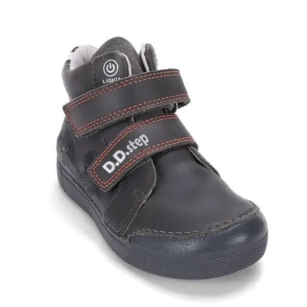 Ghete D.D.Step baieti cu LED, talpa flexibila, piele naturala, captuseala piele, olive, model cu masinuta_A068-62454M-25_Pebebe