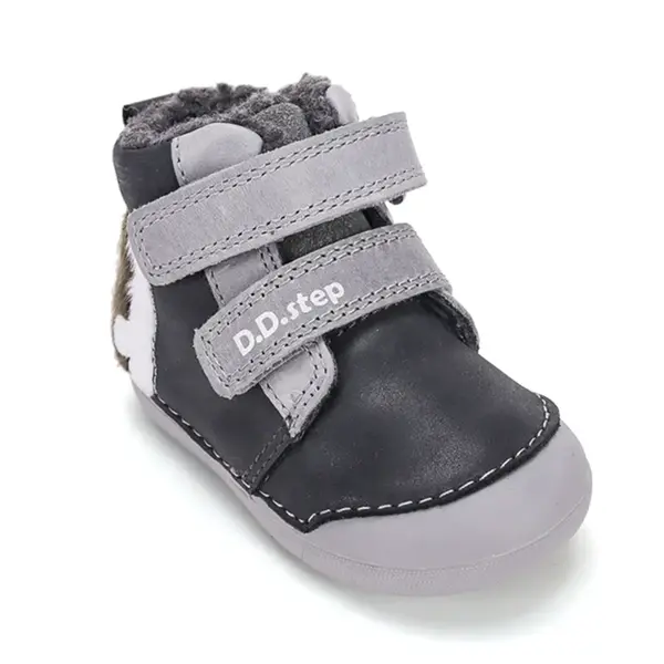 Ghete D.D.Step baieti, piele naturala, imblanite, bleumarin cu gri, model cu Urs polar_W066-62479A-20_Pebebe