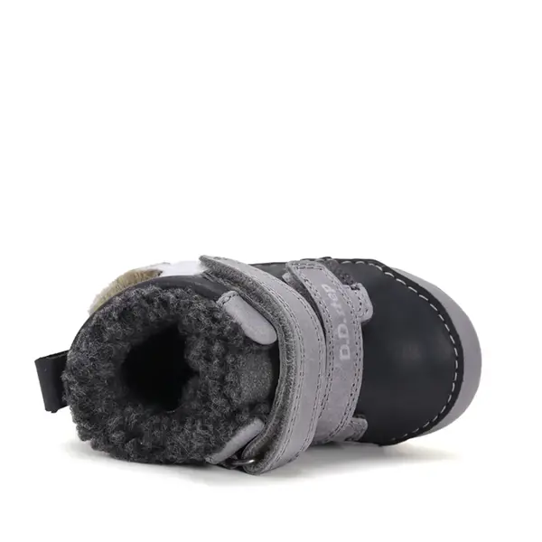 Ghete D.D.Step baieti, piele naturala, imblanite, bleumarin cu gri, model cu Urs polar_W066-62479A-20_Pebebe
