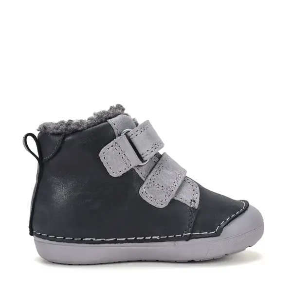 Ghete D.D.Step baieti, piele naturala, imblanite, bleumarin cu gri, model cu Urs polar_W066-62479A-20_Pebebe