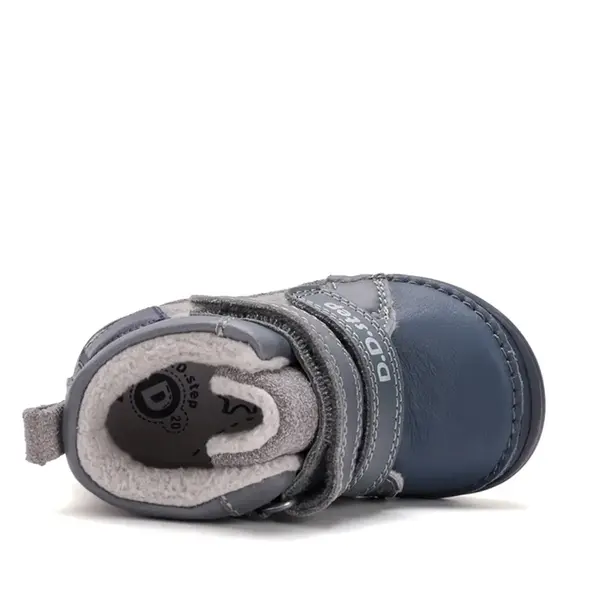 Ghete D.D Step baieti, piele naturala, talpa flexibila, captuseala textila, gri_A071-62646-21_Pebebe