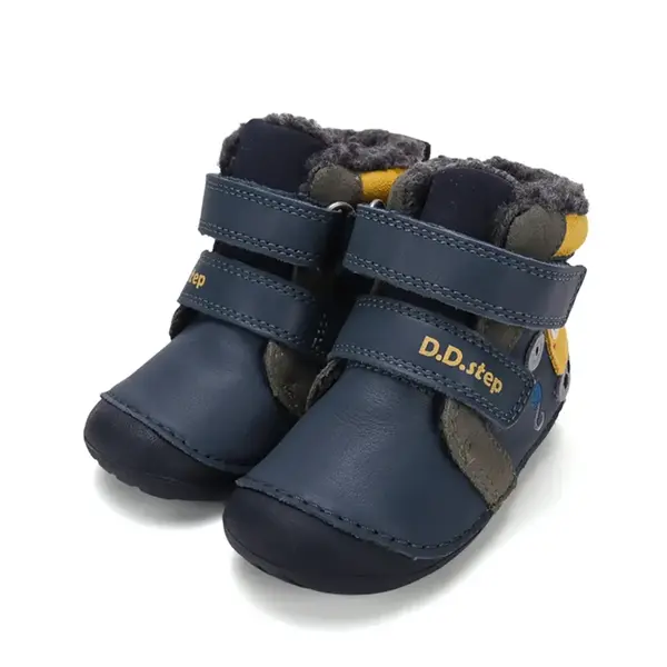 Ghete D.D Step baieti, piele naturala, talpa flexibila, imblanite, bleumarin, model cu excavator_W015-62928-19_Pebebe