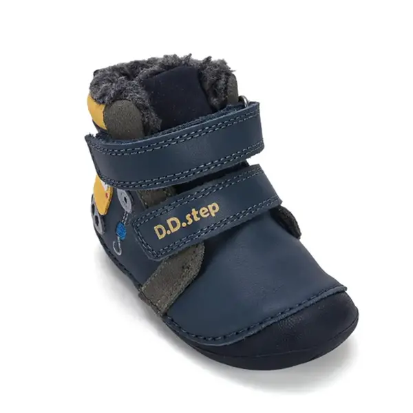 Ghete D.D Step baieti, piele naturala, talpa flexibila, imblanite, bleumarin, model cu excavator_W015-62928-19_Pebebe