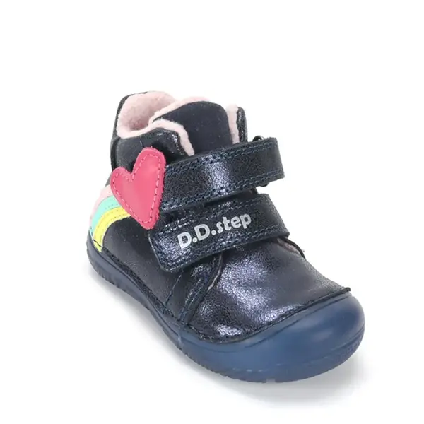 Ghete D.D Step fete, fluorescent, piele naturala, talpa flexibila, captuseala textila, bleumarin sidef, model curcubeu si inimioara_A082-62750-20_Pebebe