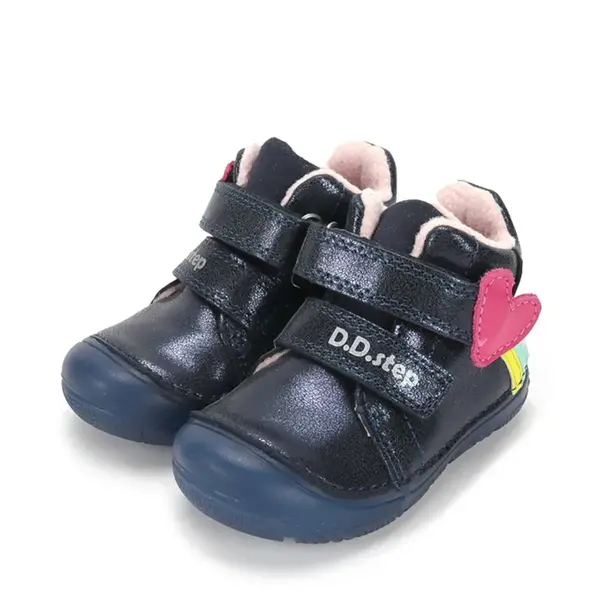 Ghete D.D Step fete, fluorescent, piele naturala, talpa flexibila, captuseala textila, bleumarin sidef, model curcubeu si inimioara_A082-62750-20_Pebebe