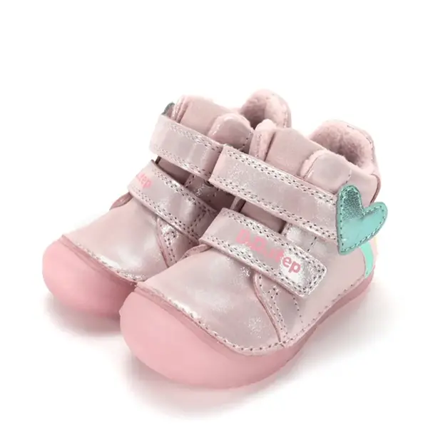 Ghete D.D Step fete, fluorescent, piele naturala, talpa flexibila, captuseala textila, roz sidef, model curcubeu si inimioara_A082-62750A-20_Pebebe