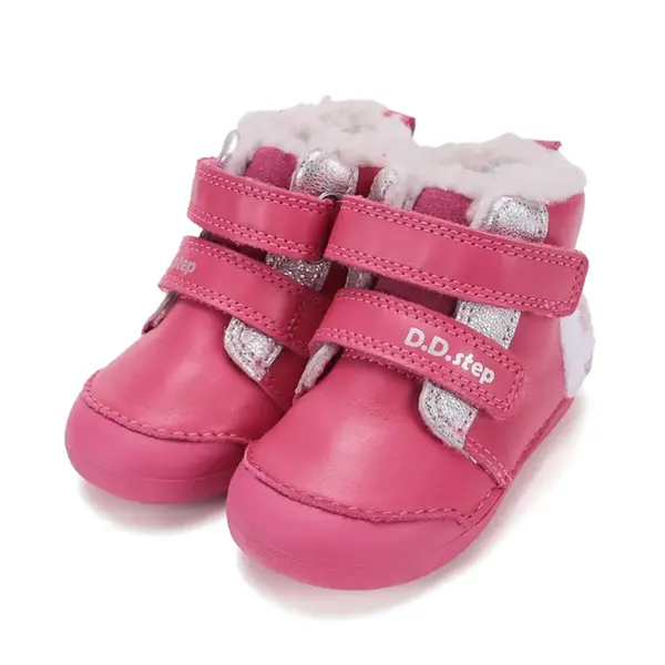 Ghete D.D.Step fete, piele naturala, imblanite, fuchsia, model cu Urs polar_W066-62479F-20_Pebebe