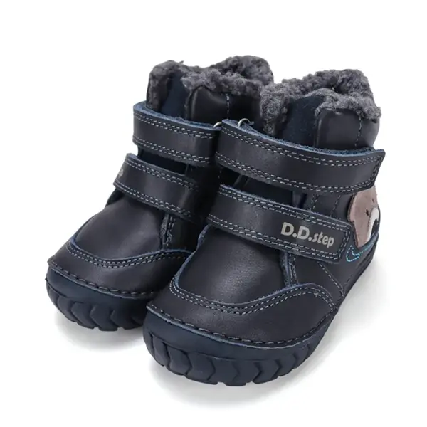 Ghete D.D.Step imblanite, baieti, piele naturala, talpa flexibila, bleumarin, model cu urs_W029-62556-19_Pebebe