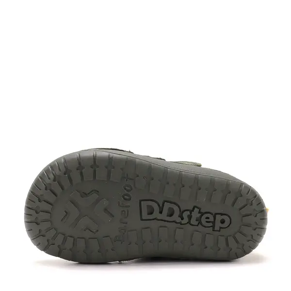 Ghete D.D Step baieti, Barefoot, piele naturala, captuseala din blana, olive, emblema cu tigru_W070-62660A-20_Pebebe