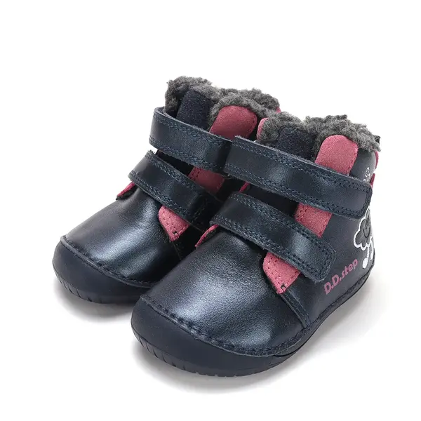 Ghete D.D Step fete, Barefoot, piele naturala, captuseala din blana, bleumarin sidef, emblema cu norisor_W070-62495D-20_Pebebe