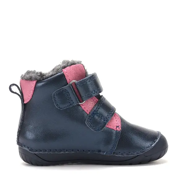 Ghete D.D Step fete, Barefoot, piele naturala, captuseala din blana, bleumarin sidef, emblema cu norisor_W070-62495D-20_Pebebe