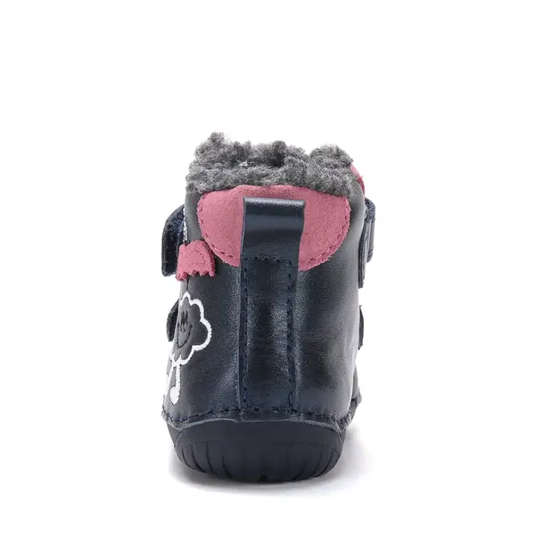 Ghete D.D Step fete, Barefoot, piele naturala, captuseala din blana, bleumarin sidef, emblema cu norisor_W070-62495D-20_Pebebe