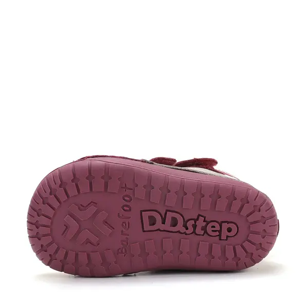 Ghete D.D Step fete, Barefoot, piele naturala, captuseala din blana, roz cu gri, emblema cu norisor_W070-62495C-20_Pebebe