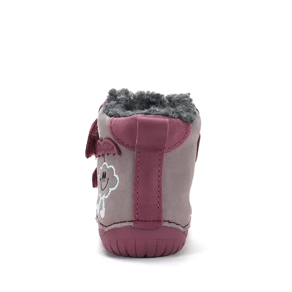 Ghete D.D Step fete, Barefoot, piele naturala, captuseala din blana, roz cu gri, emblema cu norisor_W070-62495C-20_Pebebe