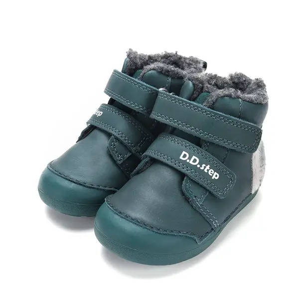 Ghete D.D.Step copii, piele naturala, imblanite, verde smarald, model cu Urs polar_W066-62479B-20_Pebebe