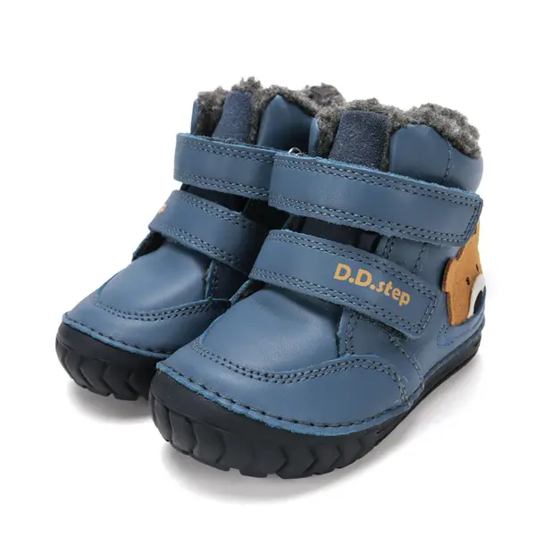 Ghete D.D.Step imblanite, baieti, piele naturala, talpa flexibila, albastru, model cu urs_W029-62556A-19_Pebebe