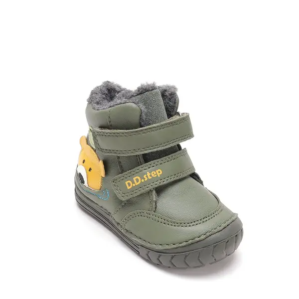 Ghete D.D.Step imblanite, baieti, piele naturala, talpa flexibila, olive, model cu urs_W029-62556B-19_Pebebe