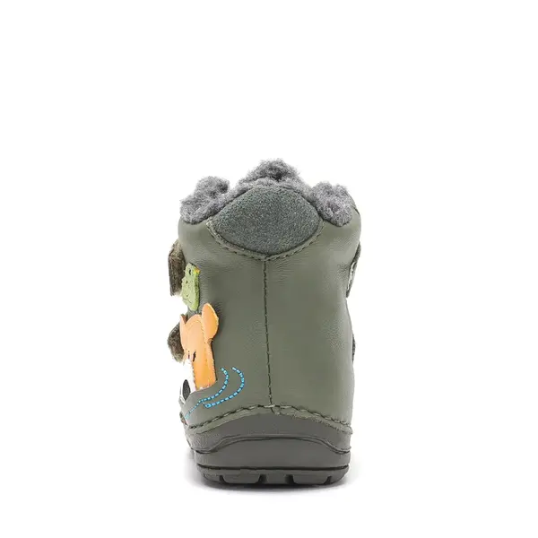 Ghete D.D.Step imblanite, baieti, piele naturala, talpa flexibila, olive, model cu urs_W029-62556B-19_Pebebe