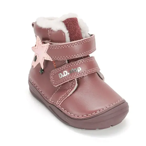 Ghete fete, inalte, piele naturala pentru fete, D.D.Step, imblanite, roz metalic, model unicorn_W071-62869B-23_Pebebe