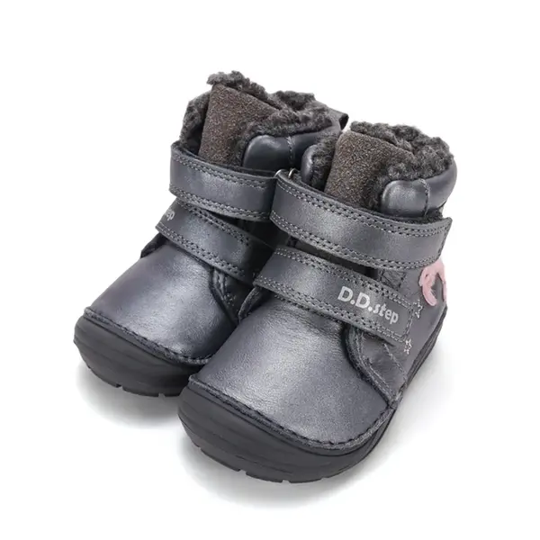 Ghete fete, inalte, piele naturala pentru fete, D.D.Step, imblanite, gri metalic, model unicorn_W071-62376-20_Pebebe