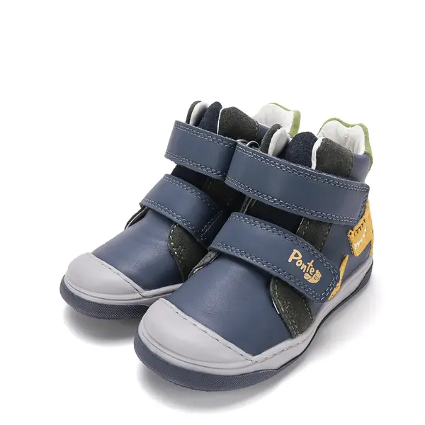 Ghete Ponte20 baieti, piele naturala, supinatie 5 mm, sustinere calcai, bleumarin, model cu dinozaur_DA06-6-2265A-22_Pebebe