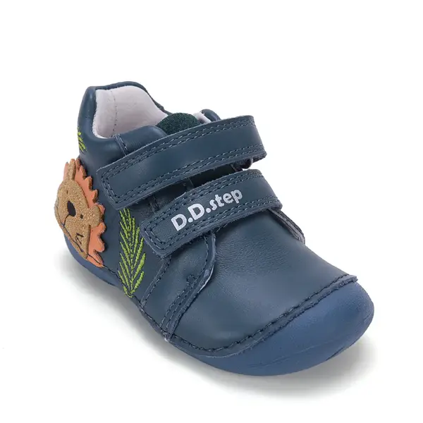 Pantofi D.D. Step baieti, primii pasi, piele naturala, talpa flexibila, albastru, model cu castor_S015-62748-19_Pebebe