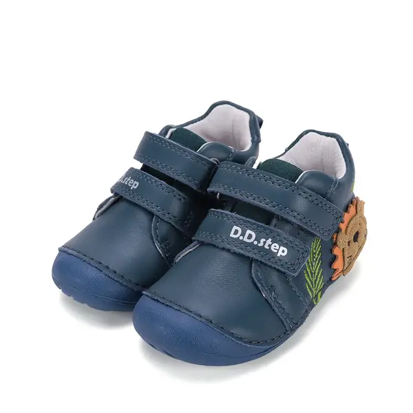 Pantofi D.D. Step baieti, primii pasi, piele naturala, talpa flexibila, albastru, model cu castor_S015-62748-19_Pebebe