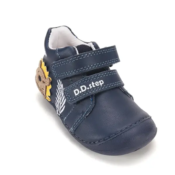 Pantofi D.D. Step baieti, primii pasi, piele naturala, talpa flexibila, bleumarin, model cu castor_S015-62748A-19_Pebebe