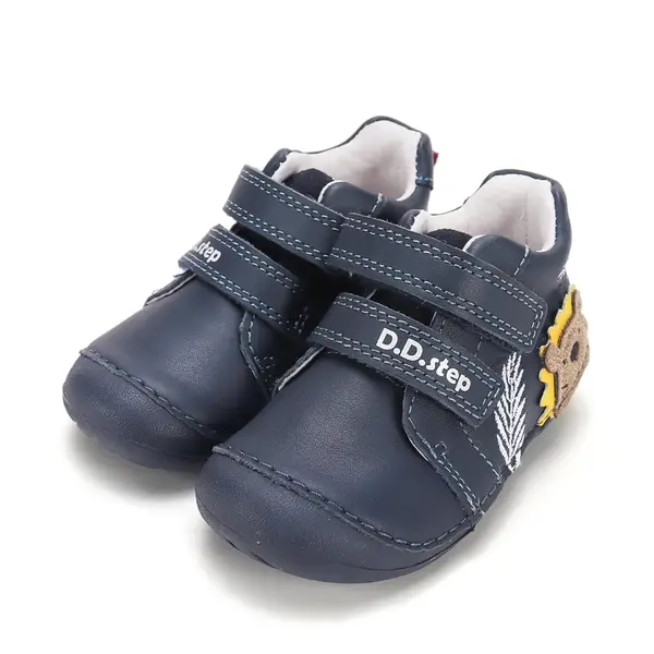 Pantofi D.D. Step baieti, primii pasi, piele naturala, talpa flexibila, bleumarin, model cu castor_S015-62748A-19_Pebebe