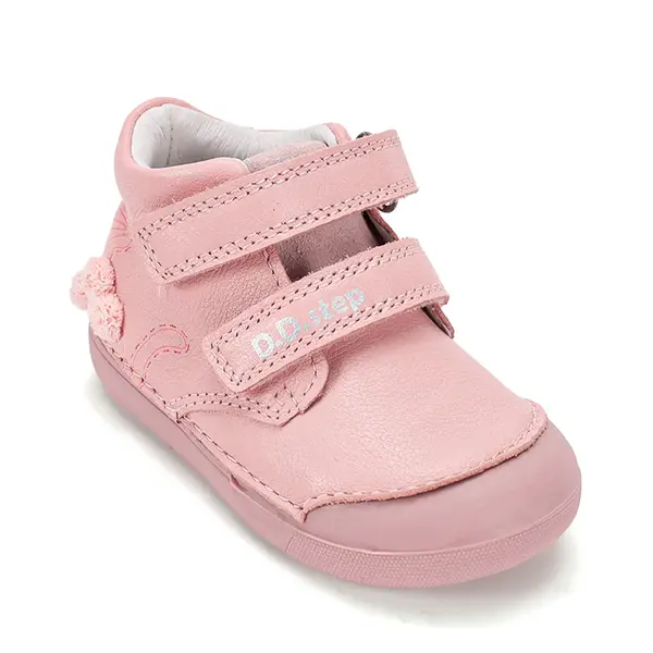 Pantofi D.D.Step fete, piele naturală, primii pași, roz deschis, talpă flexibilă, model cu pisica_S066-62946B-20_Pebebe