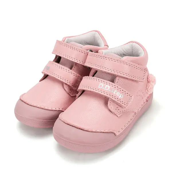 Pantofi D.D.Step fete, piele naturală, primii pași, roz deschis, talpă flexibilă, model cu pisica_S066-62946B-20_Pebebe