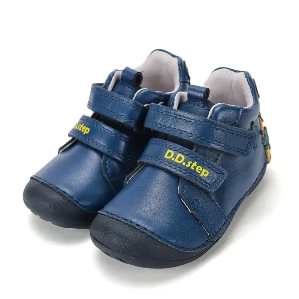 Pantofi D.D. Step fete, primii pasi, piele naturala, talpa flexibila, bleumarin cu broscuta_S015-62120-19_Pebebe