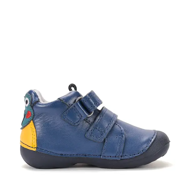 Pantofi D.D. Step fete, primii pasi, piele naturala, talpa flexibila, bleumarin cu broscuta_S015-62120-19_Pebebe