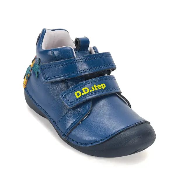 Pantofi D.D. Step fete, primii pasi, piele naturala, talpa flexibila, bleumarin cu broscuta_S015-62120-19_Pebebe