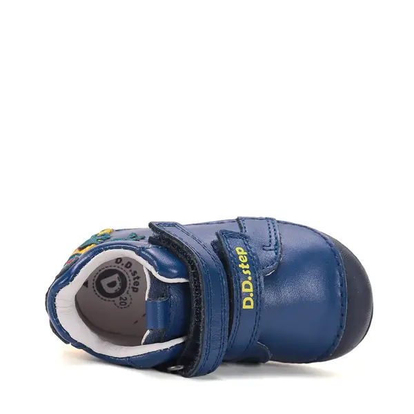 Pantofi D.D. Step fete, primii pasi, piele naturala, talpa flexibila, bleumarin cu broscuta_S015-62120-19_Pebebe
