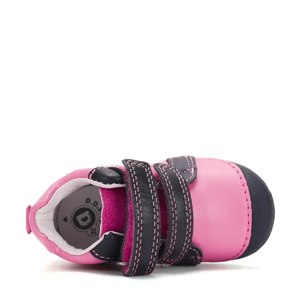 Pantofi D.D. Step fete, primii pasi, piele naturala, talpa flexibila, fuchsia, model cu bufnita_S015-62450B-19_Pebebe