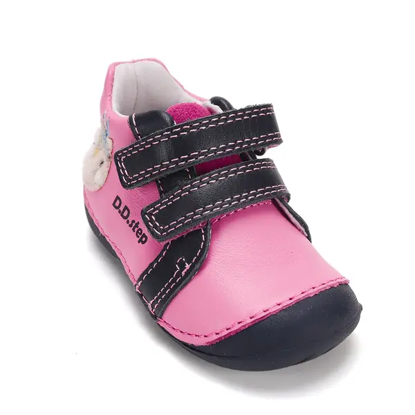 Pantofi D.D. Step fete, primii pasi, piele naturala, talpa flexibila, fuchsia, model cu bufnita_S015-62450B-19_Pebebe
