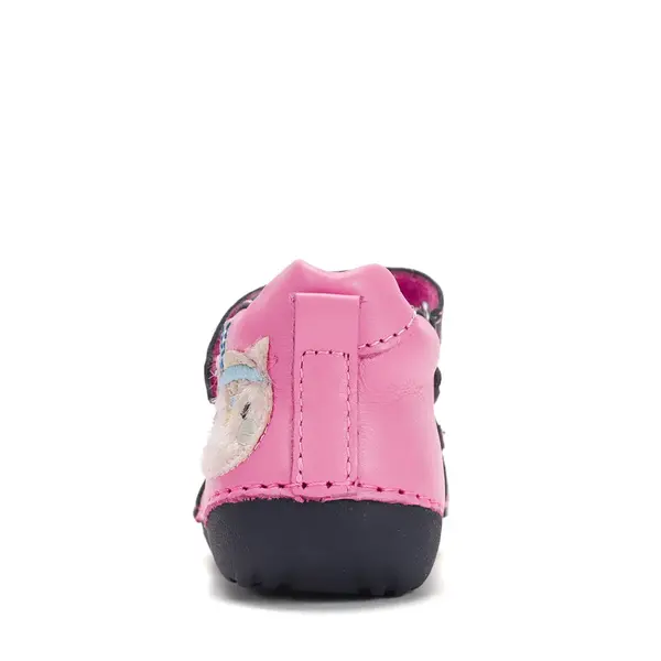 Pantofi D.D. Step fete, primii pasi, piele naturala, talpa flexibila, fuchsia, model cu bufnita_S015-62450B-19_Pebebe